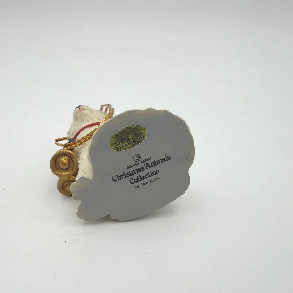 Silver Deer Christmas Animals Ornament White‎ Persian Cat 1990 Vintage